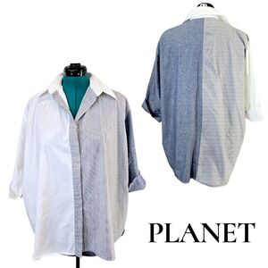 PLANET Color Block Button Down Shirt Striped Made in USA Oversize Size 2 (10-14)
